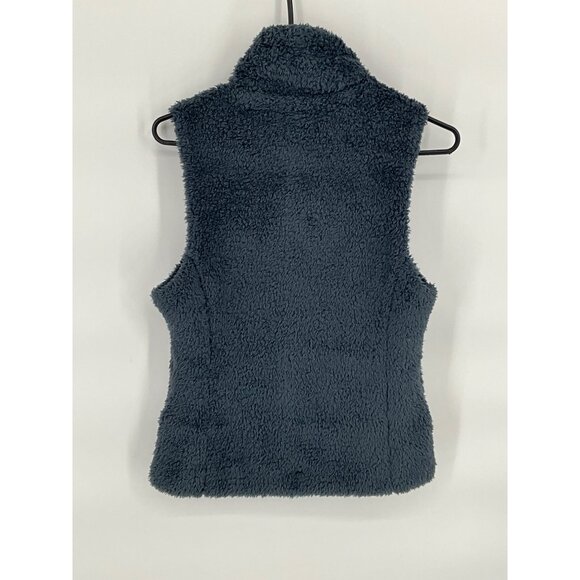 Patagonia Women's Medium Fleece Vest Dark Blue/Gray Sherpa Zip-Up High Collar - Picture 2 of 5